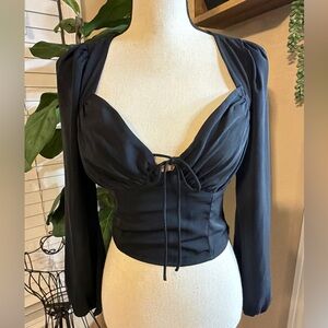 Abercrombie & Fitch Black Long-Sleeve Tie-Front Bustier